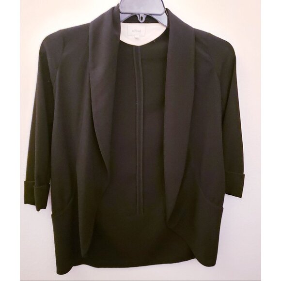 Wilfred Chevalier Black Open Front Cardigan Jacket Pockets Size 0 EUC - Picture 2 of 10